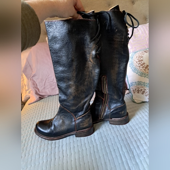 Bed Stu Manchester Distressed Leather Upper High Boots with Lace Accents - Picture 4 of 15